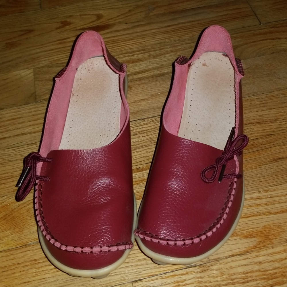 Red moccasin driving shoes